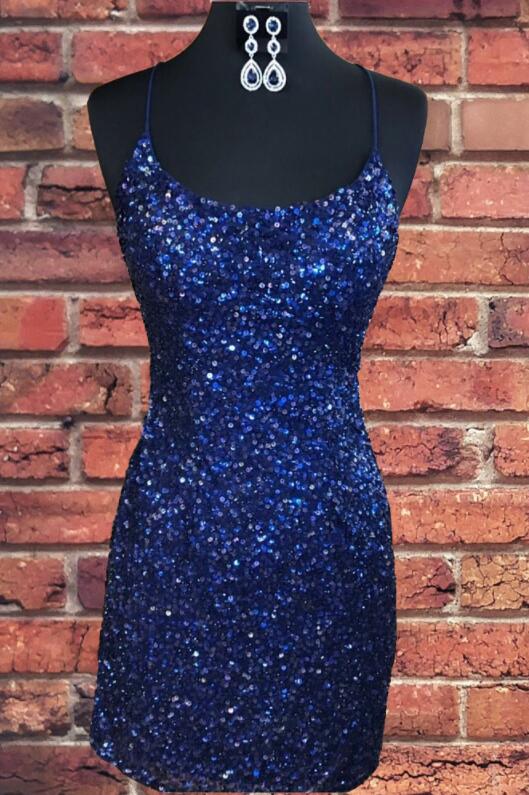 Tight Navy Blue Sequin Short Homecoming ...